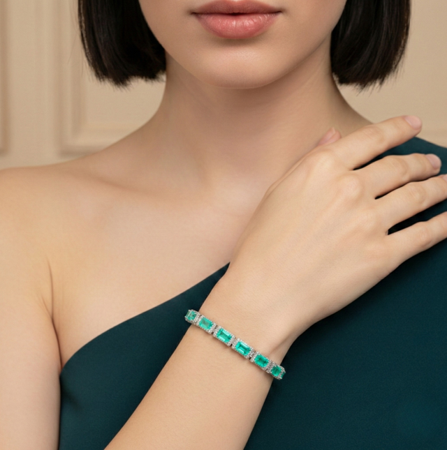 Bracciale Tennis Pave Link Verde Paraiba