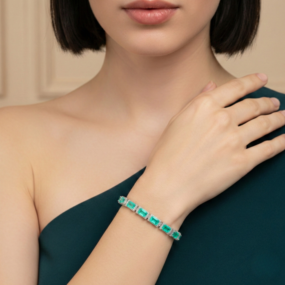 Bracciale Tennis Pave Link Verde Paraiba