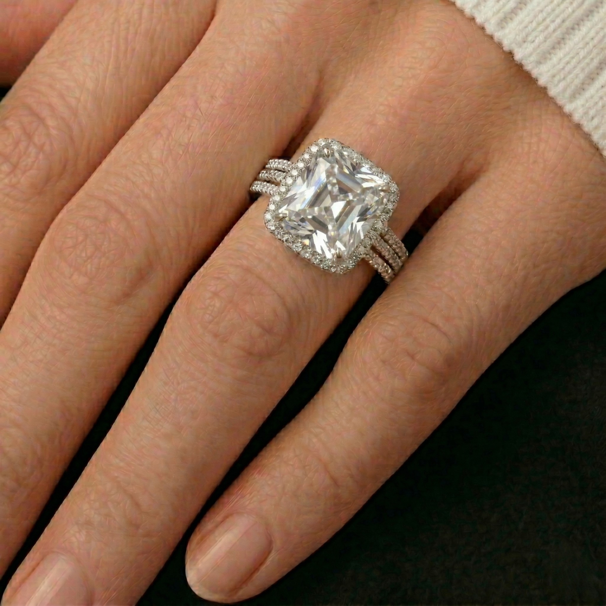 Anello Halo Princess Bianco Diamante