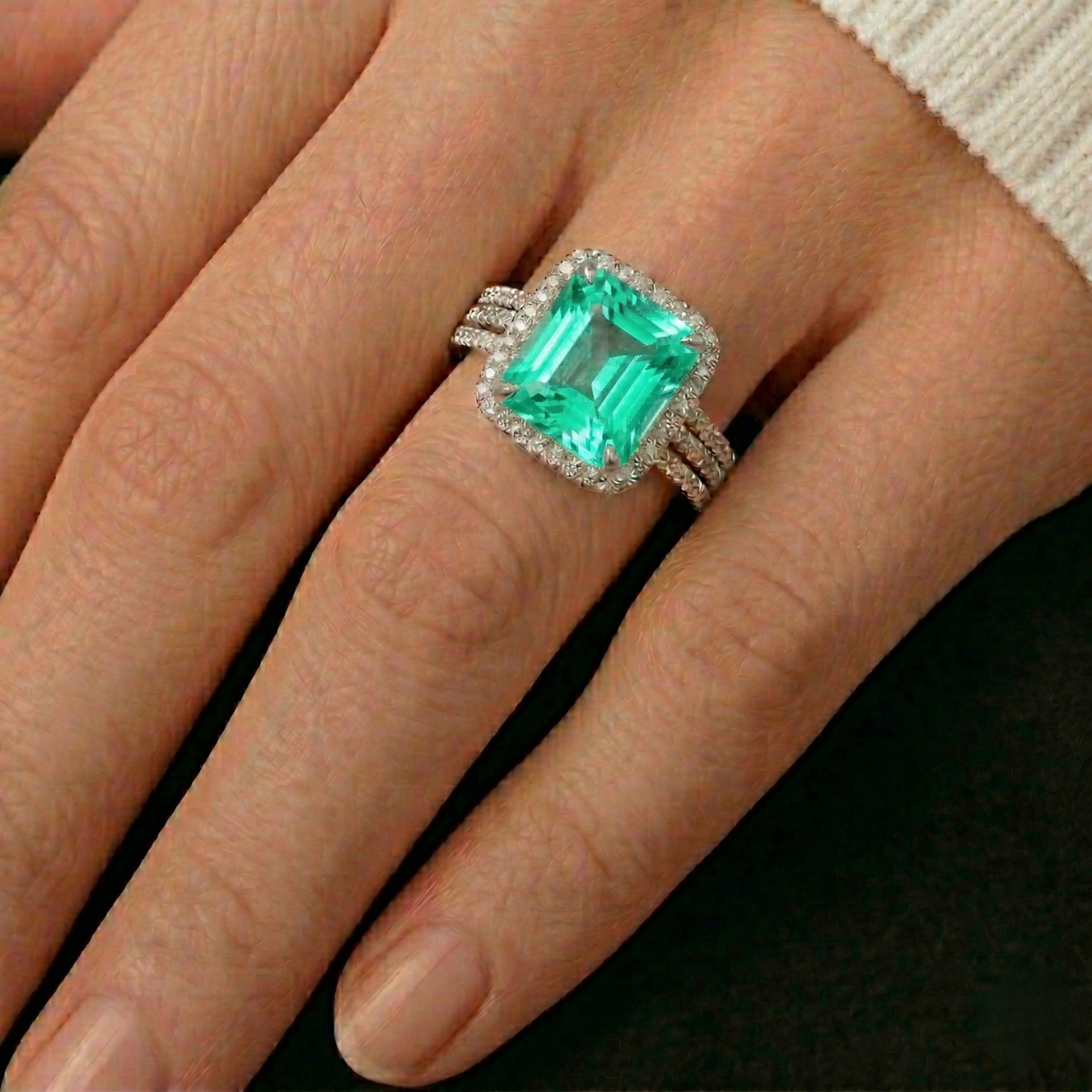 Anello Halo Princess Verde Paraiba