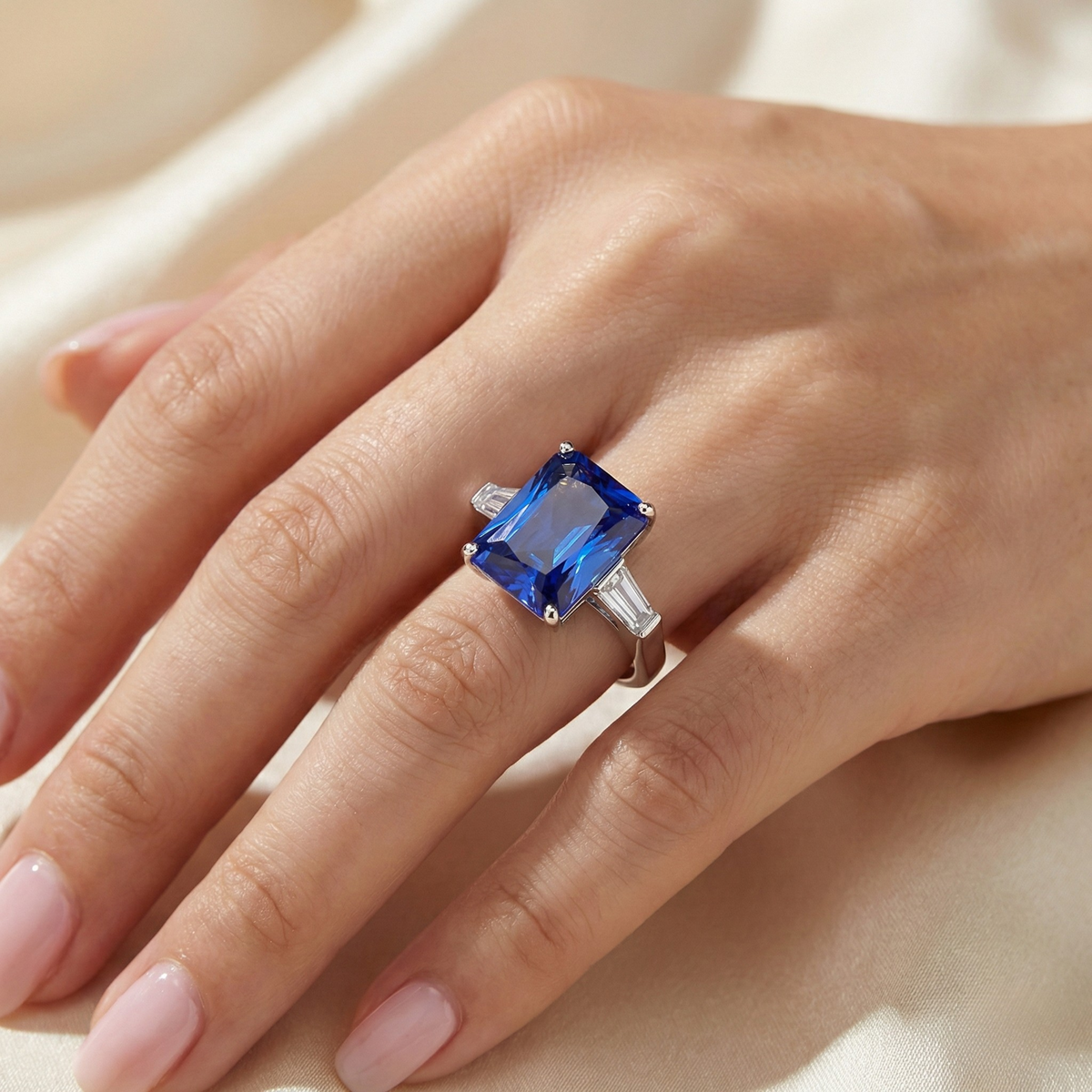 Anello Trilogy Baguette Blu Zaffiro