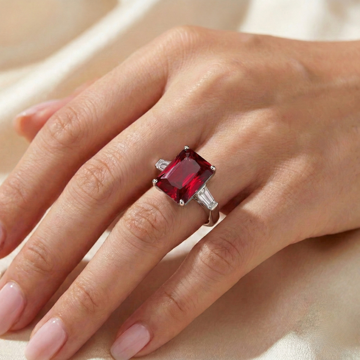 Anello Trilogy Baguette Rosso Rubino