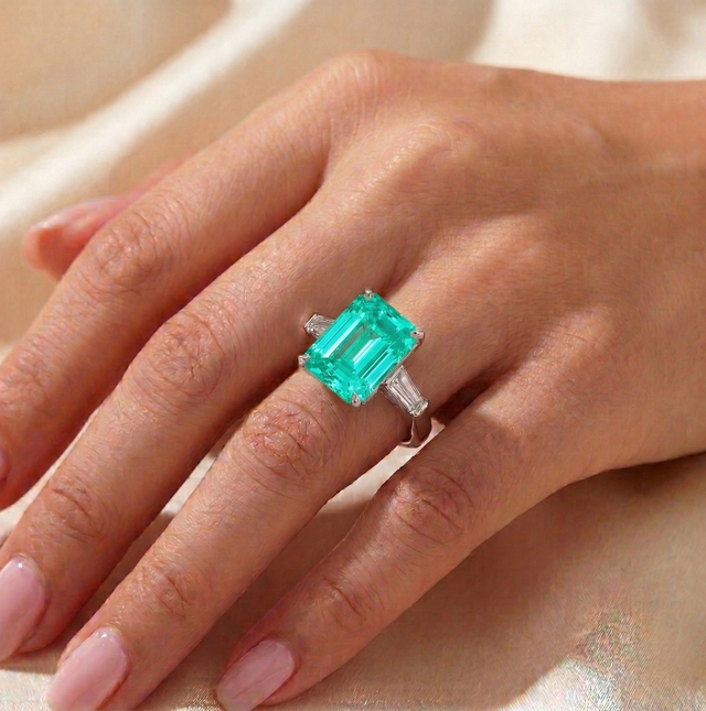 Anello Trilogy Baguette Verde Paraiba