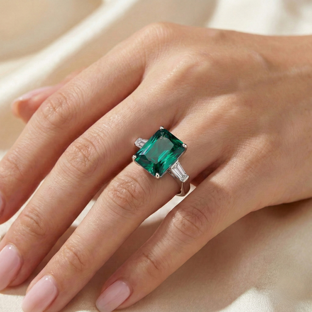 Anello Trilogy Baguette Verde Smeraldo