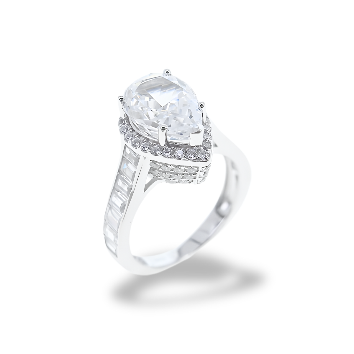 Anello Goccia Halo Bianco Diamante