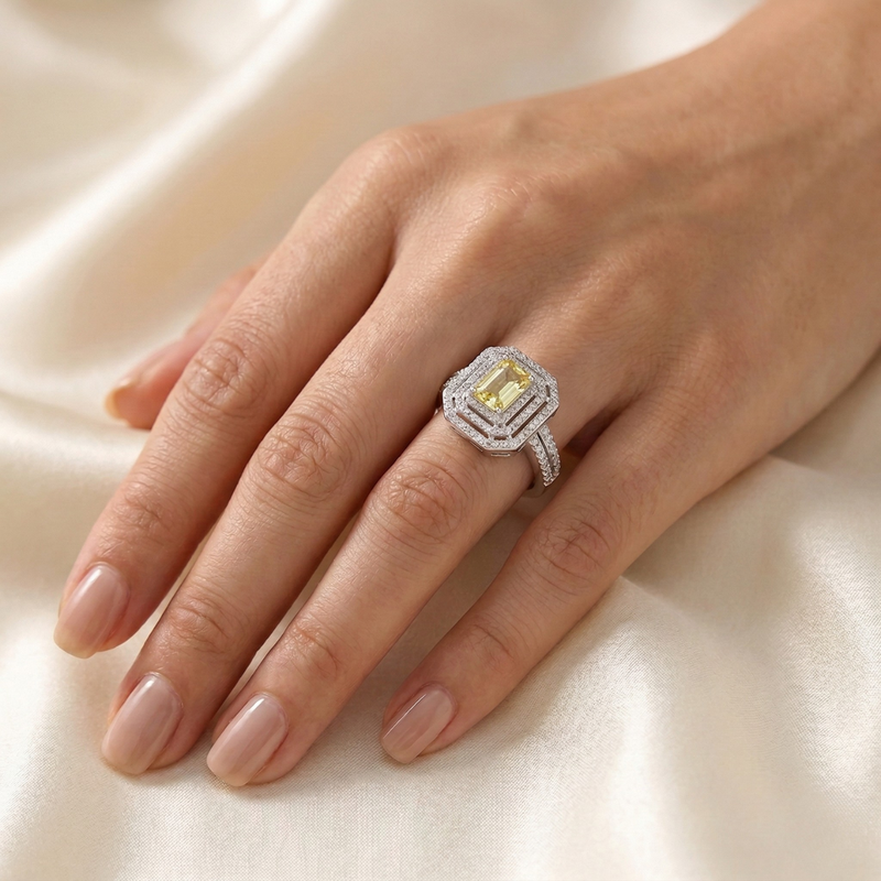 Anello Deco Triplo Halo Giallo