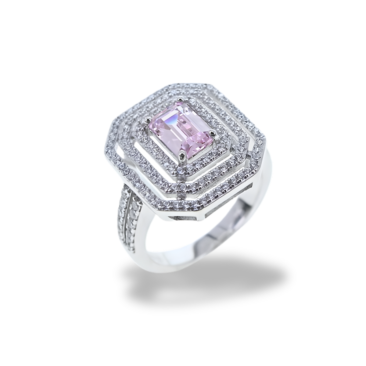 Anello Deco Triplo Halo Rosa