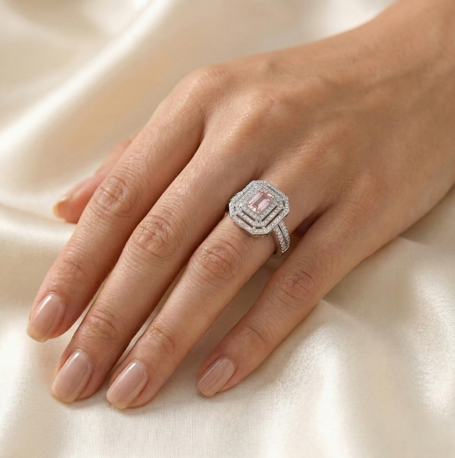 Anello Deco Triplo Halo Rosa