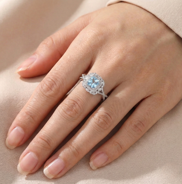 Anello Halo Twist Azzurro Acquamarina