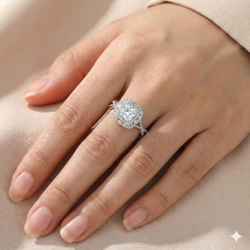 Anello Halo Twist Bianco Diamante
