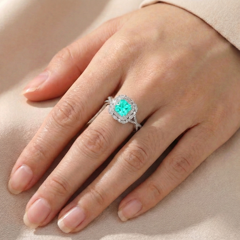 Anello Halo Twist Verde Paraiba
