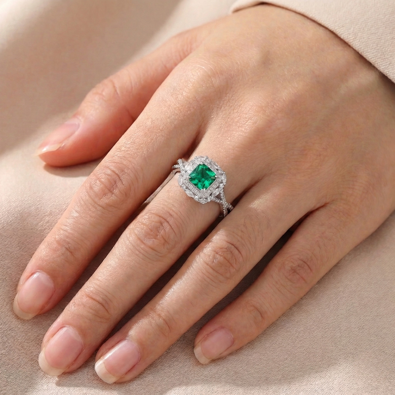 Anello Halo Twist Verde Smeraldo