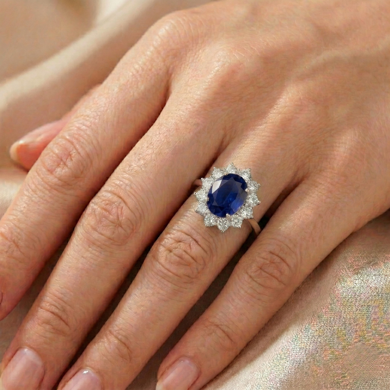 Anello Cluster Reale Blu Zaffiro