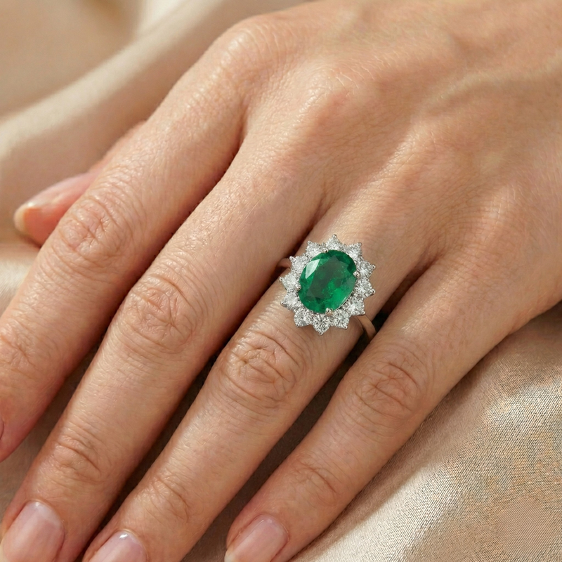 Anello Cluster Reale Verde Smeraldo