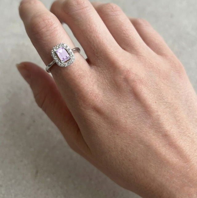 Anello Solitario Halo Rosa