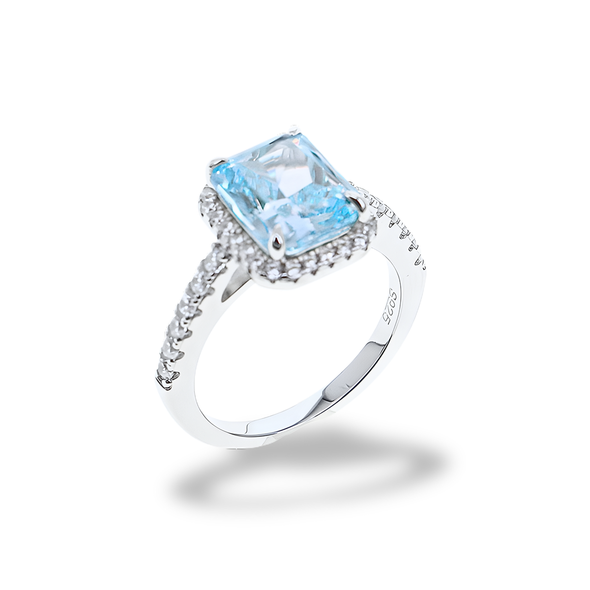 Anello Halo Essenziale Azzurro Acquamarina