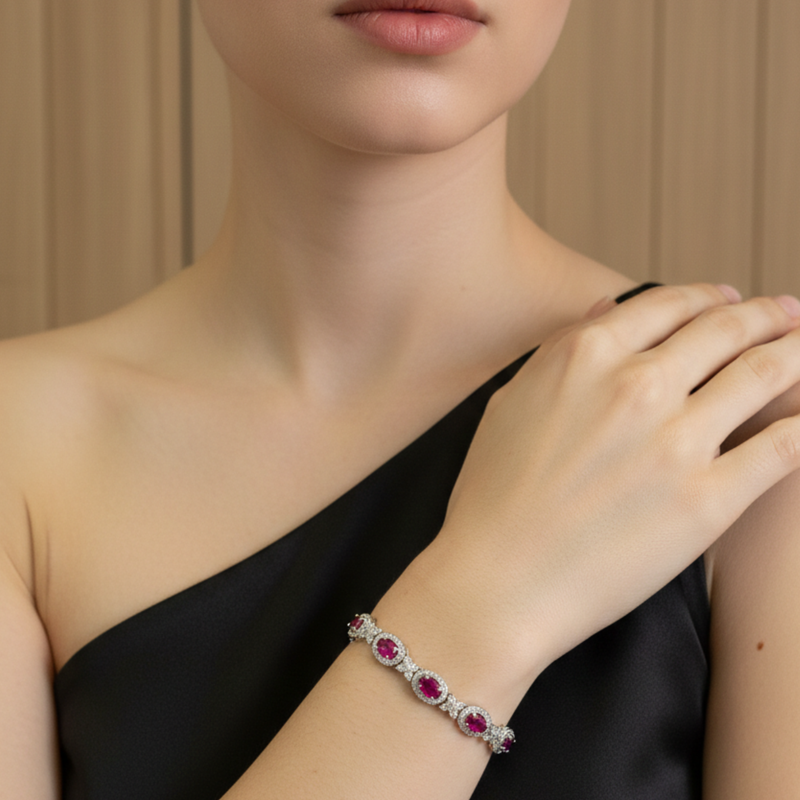 Bracciale Tennis Halo Rosso Rubino