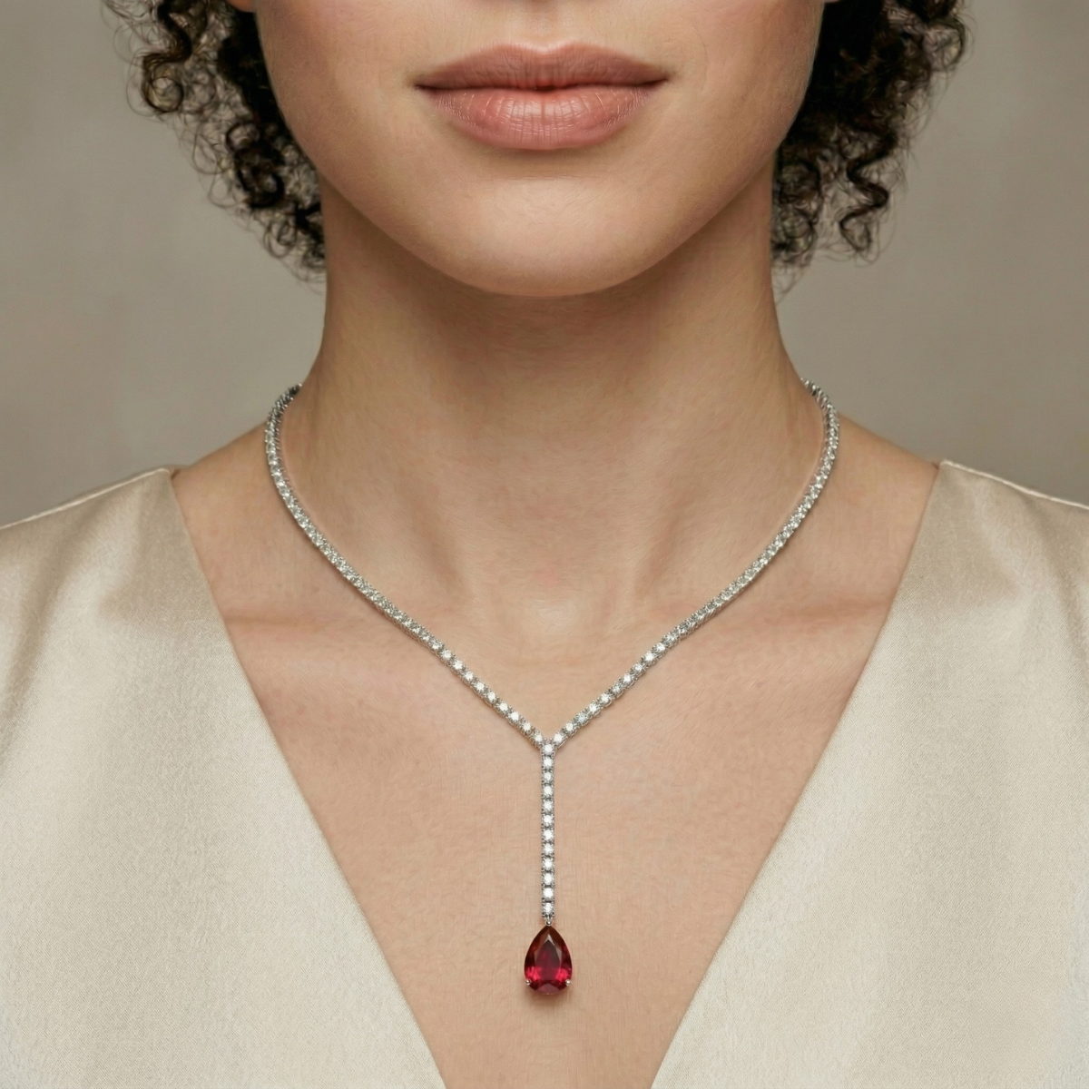 Collana Riviera Goccia Rosso Rubino