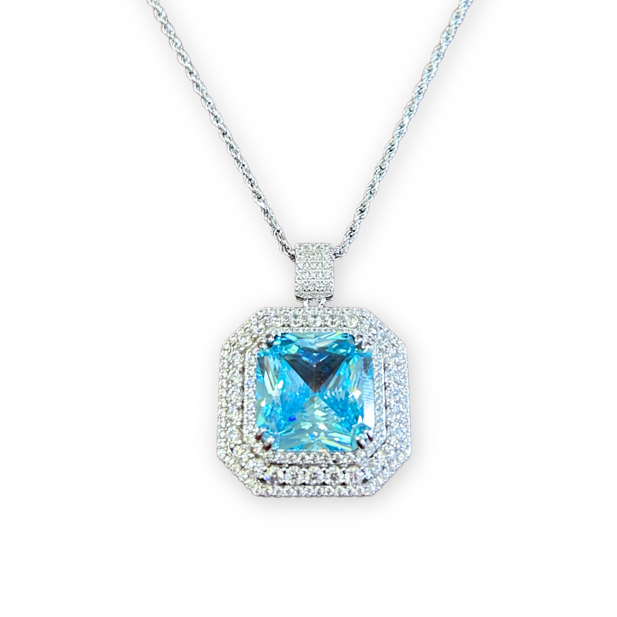 Collana Deco Doppio Halo Azzurro Acquamarina