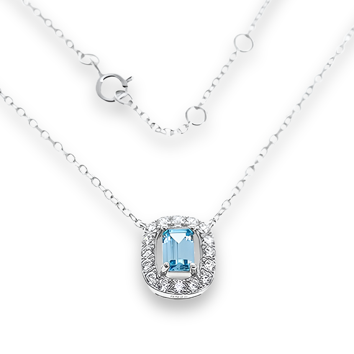 Collana Solitario Halo Azzurro Acquamarina