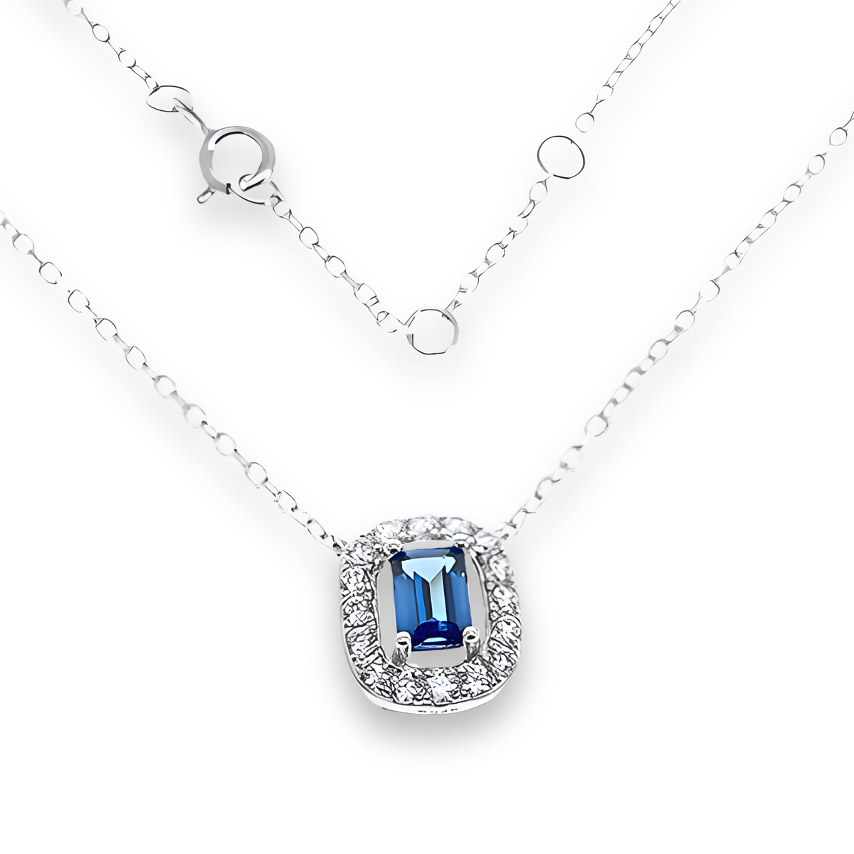 Collana Solitario Halo Blu Zaffiro