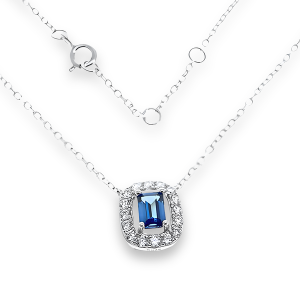 Collana Solitario Halo Blu Zaffiro
