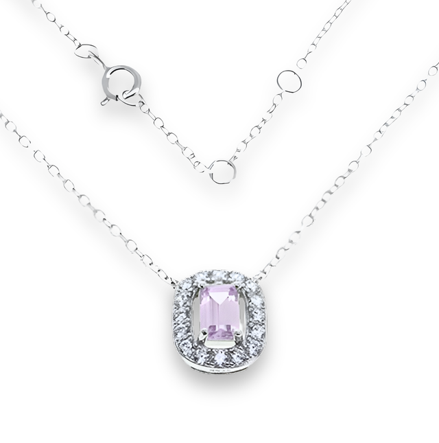 Collana Solitario Halo Rosa