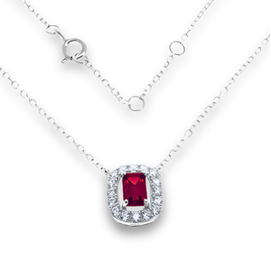 Collana Solitario Halo Rosso Rubino