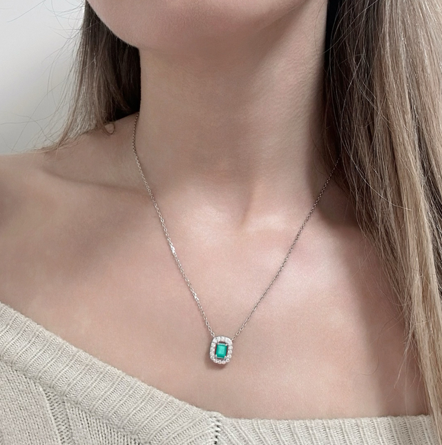 Collana Solitario Halo Verde Paraiba
