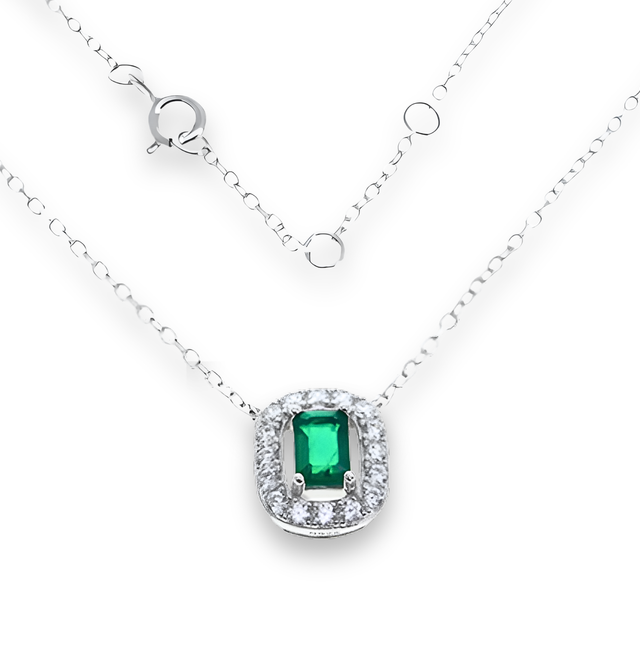 Collana Solitario Halo Verde Smeraldo