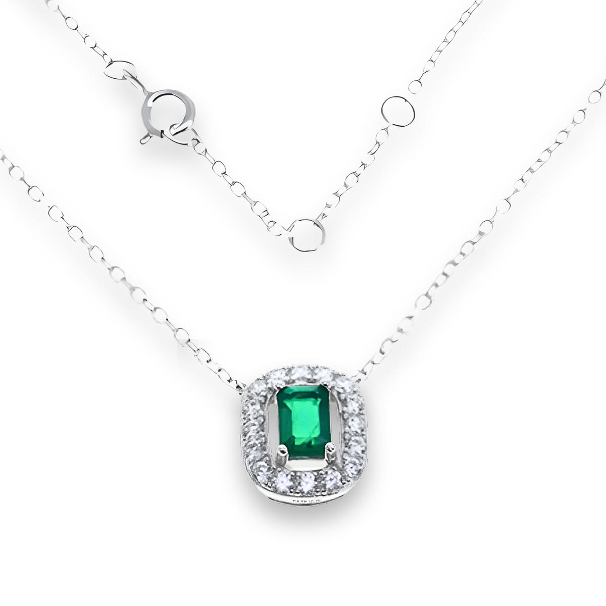 Collana Solitario Halo Verde Smeraldo