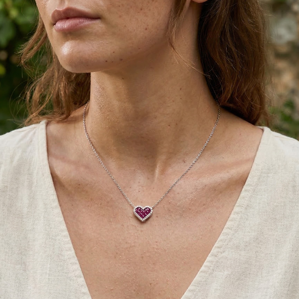Collana Cuore Mosaico Rosso Rubino