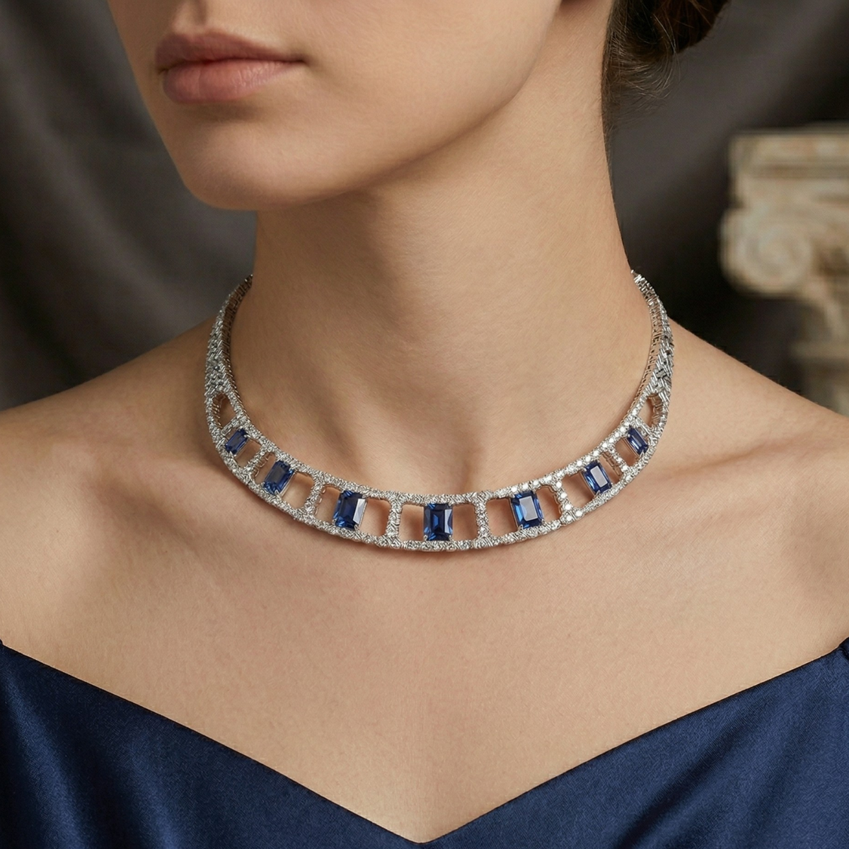 Collana Collier Deco Blu Zaffiro