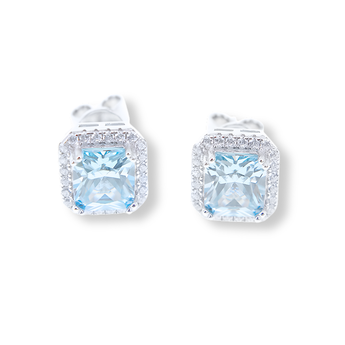 Orecchini Halo Stud Azzurro Acquamarina