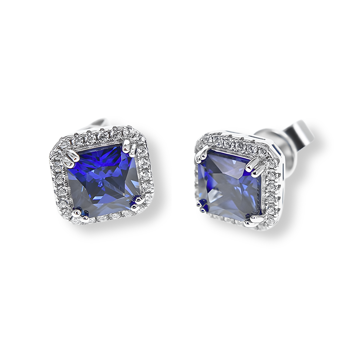 Orecchini Halo Stud Blu Zaffiro