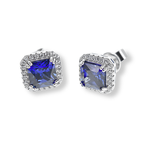 Orecchini Halo Stud Blu Zaffiro