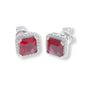 Orecchini Halo Stud Rosso Rubino