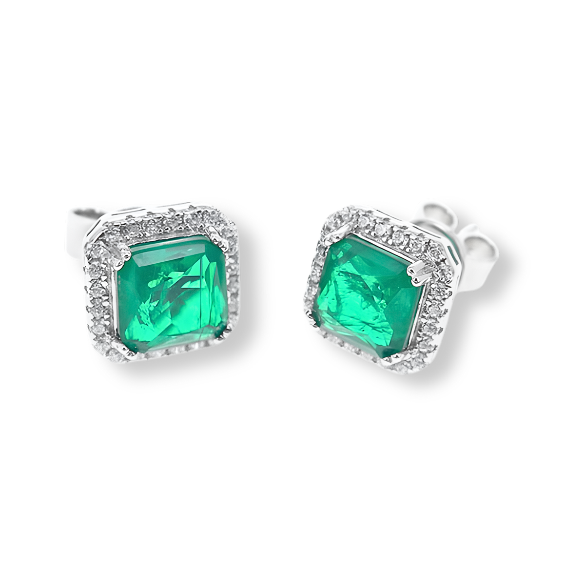 Orecchini Halo Stud Verde Smeraldo