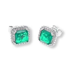 Orecchini Halo Stud Verde Smeraldo