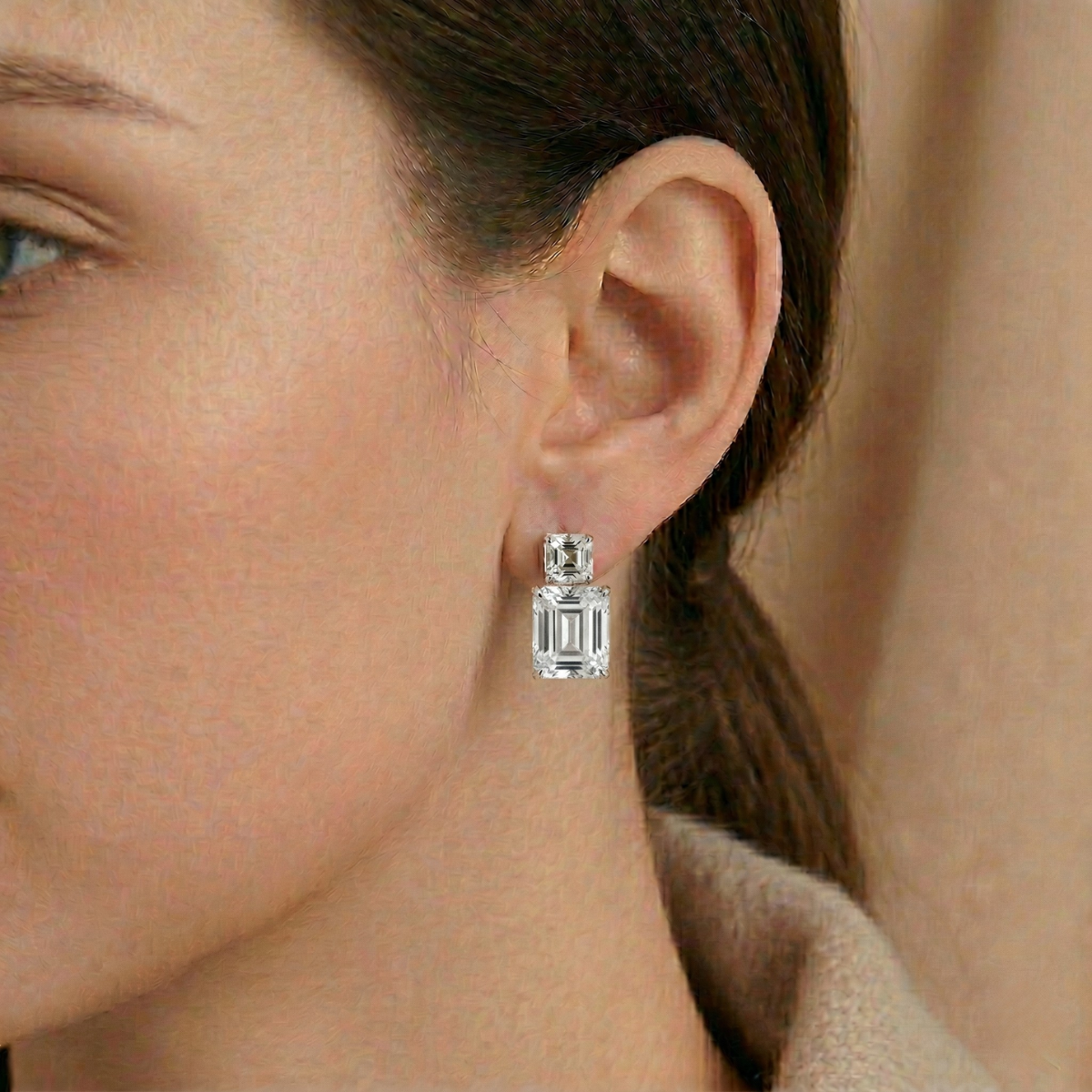 Orecchini Duo Emerald Bianco Diamante