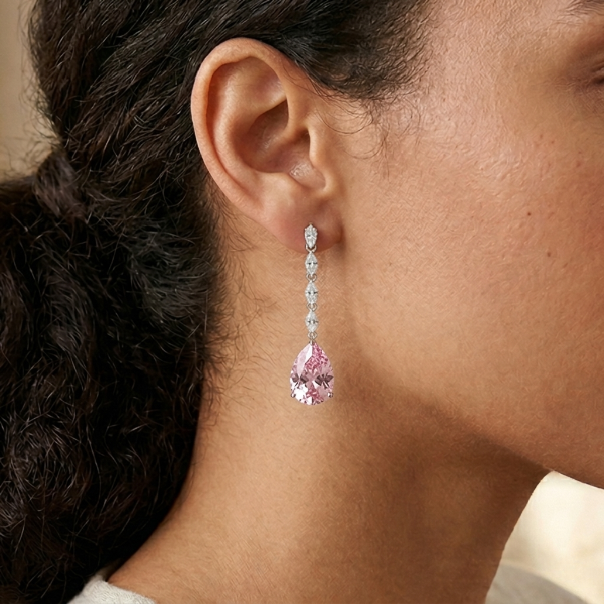 Orecchini Goccia Pendente Rosa