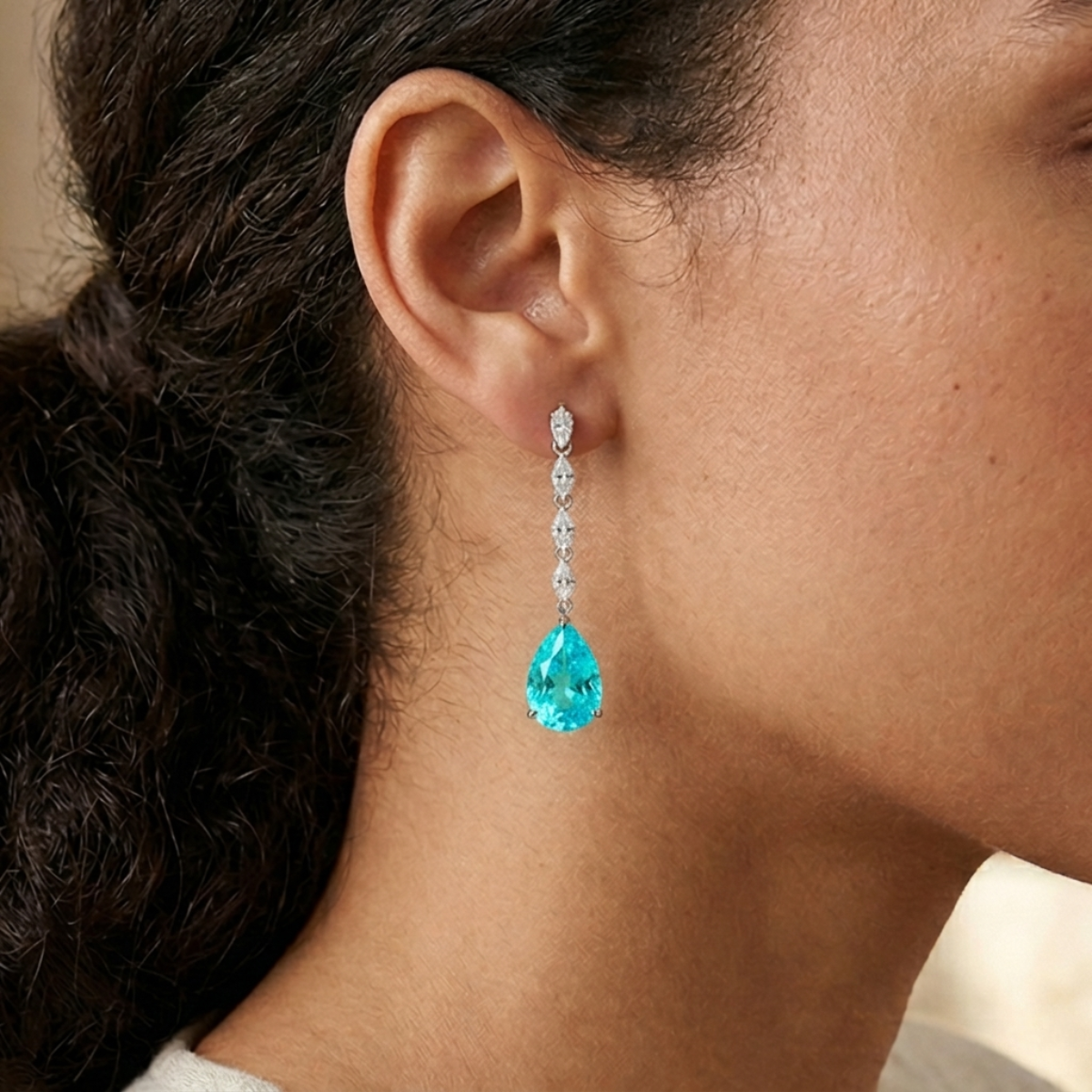 Orecchini Goccia Pendente Verde Paraiba