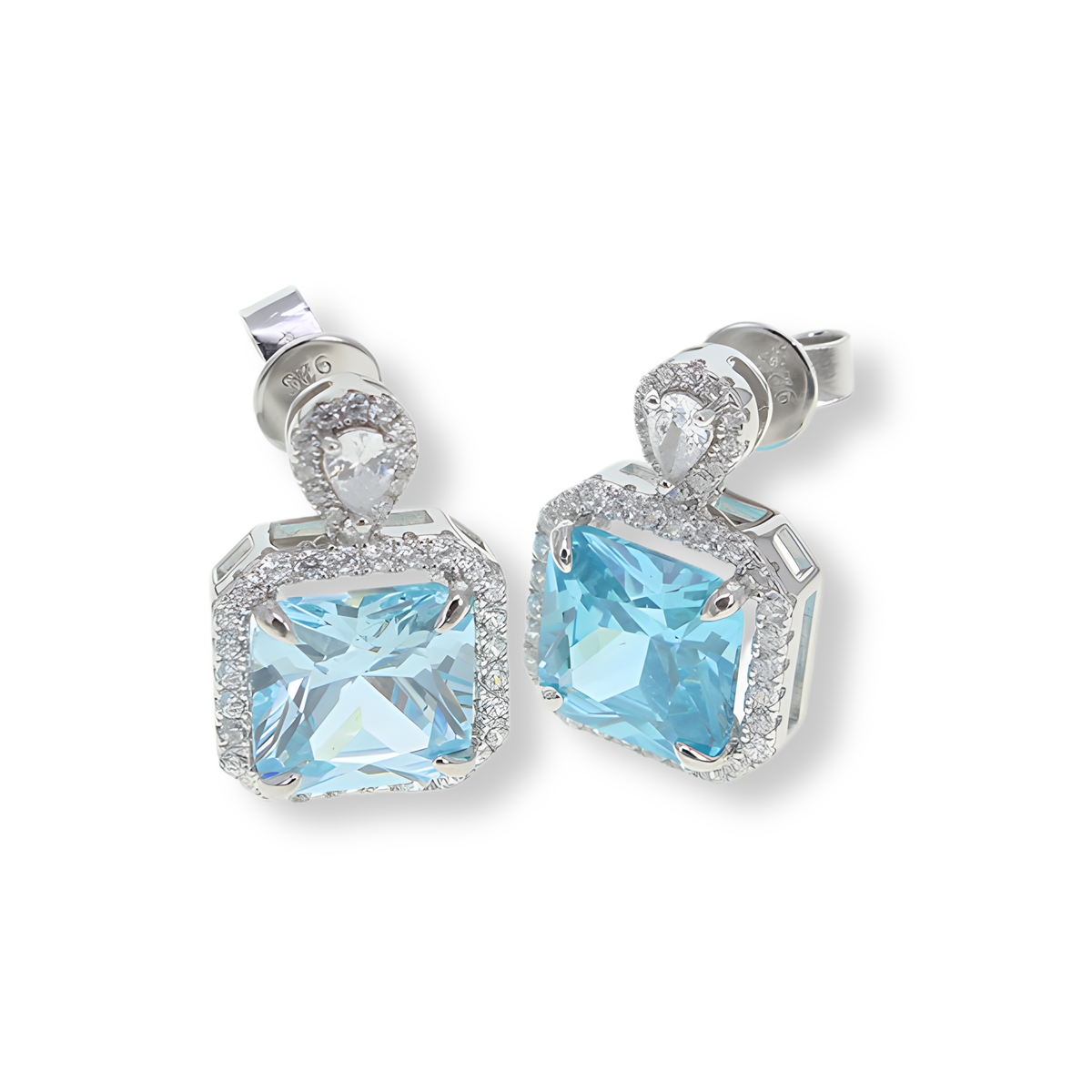Orecchini Halo Pendente Azzurro Acquamarina