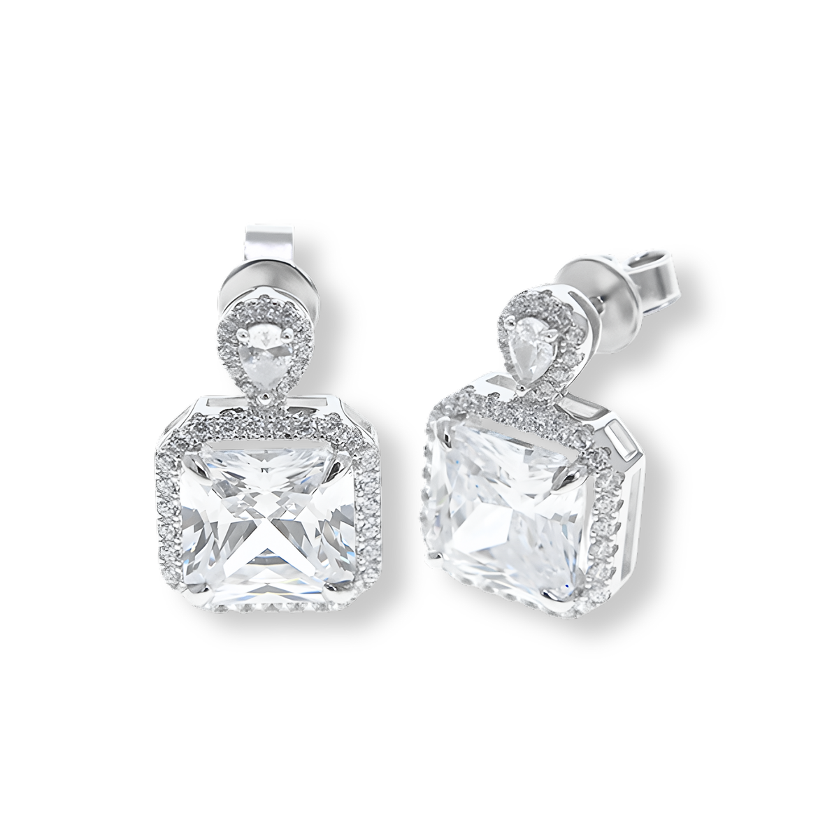 Orecchini Halo Pendente Bianco Diamante