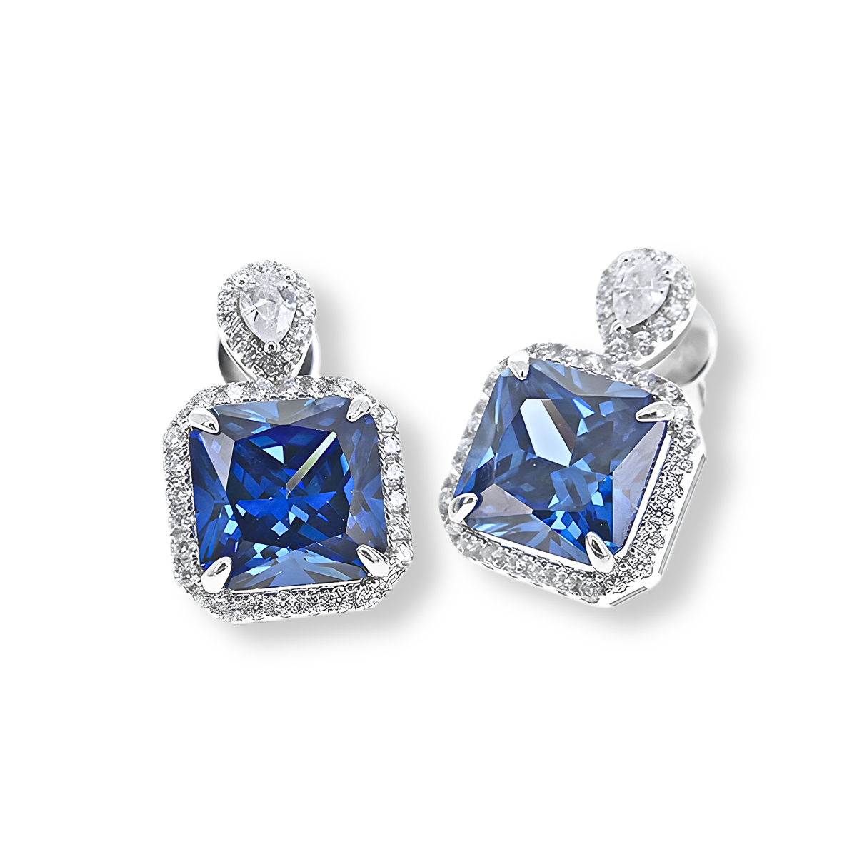 Orecchini Halo Pendente Blu Zaffiro