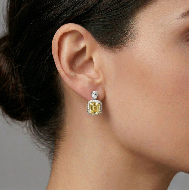 Orecchini Halo Pendente Giallo