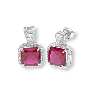 Orecchini Halo Pendente Rosso Rubino