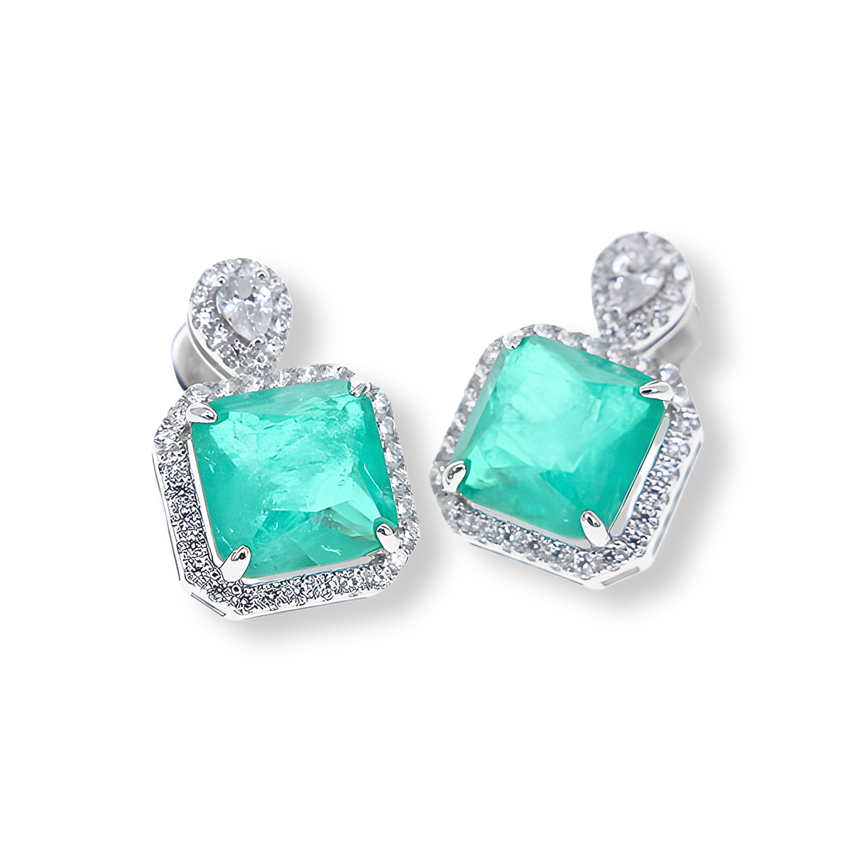 Orecchini Halo Pendente Verde Paraiba