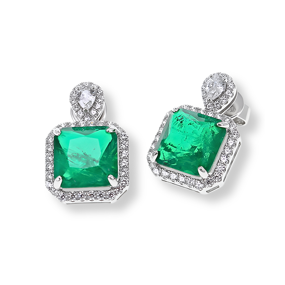 Orecchini Halo Pendente Verde Smeraldo