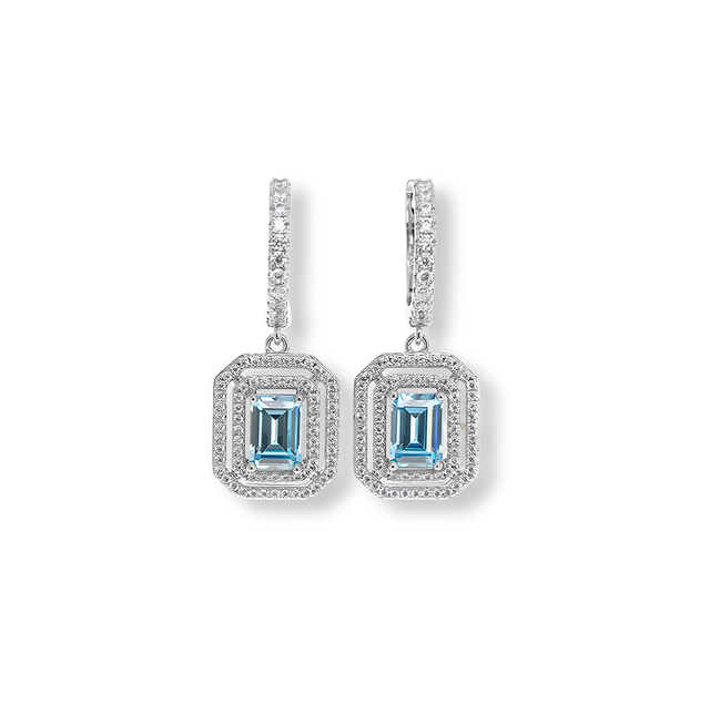 Orecchini Deco Doppio Halo Azzurro Acquamarina